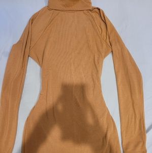 Turtle neck skin tight mini dress.